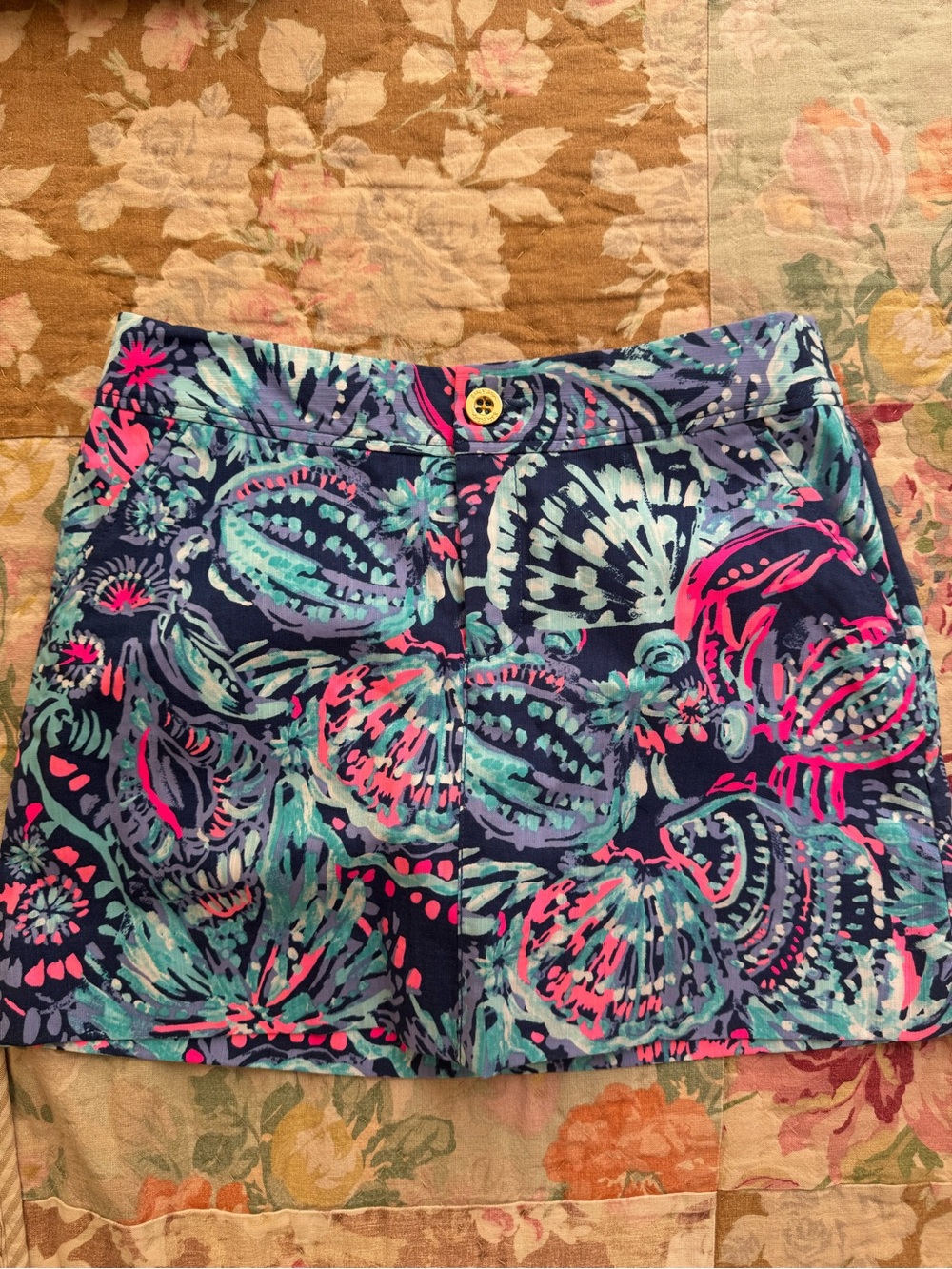Vibrant Navy Floral Print Mini Skort- Teal & Hot Pink
